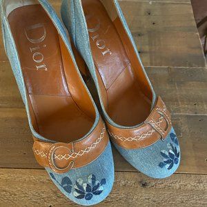 Christian Dior Denim and Leather Pump